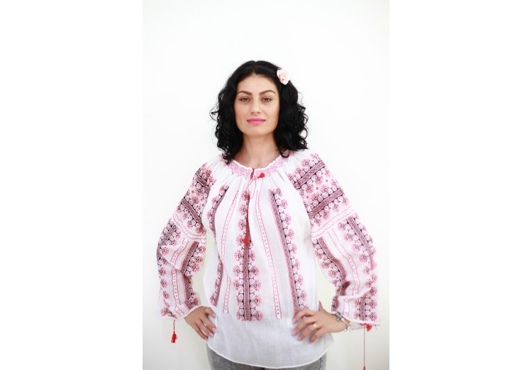 Ie damă cu mânecă lungă model simetric roşu